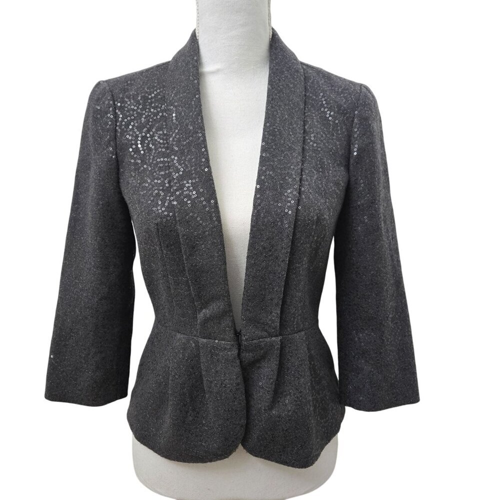 Banana Republic Blazer Womens 2 Gray Sequin 3/4 sleeve v-neck Party formal